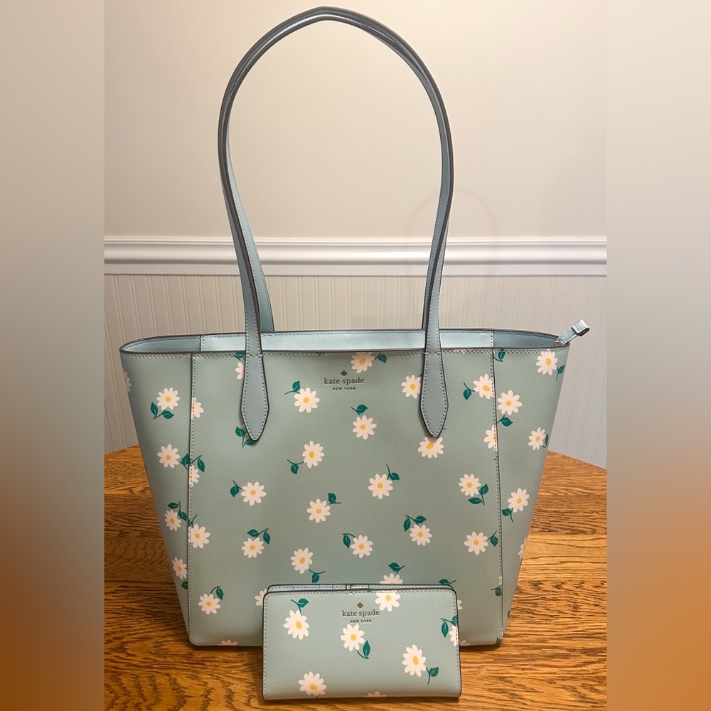 Kate Spade Blue Daisy Print Tote & Wallet
